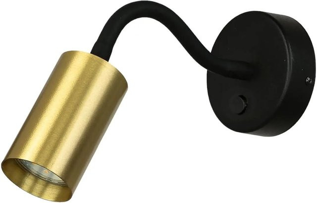 Licht-Erlebnisse Wand-Leselampe aus Metall mit Flexarm und Schalter in Schwarz und Messing für GU10 Leuchtmittel - Bild 1