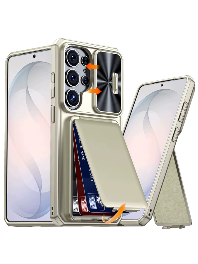 BANGZAO Wallet Case für Samsung Galaxy S26 Ultra mit Kartenhalter, Schiebe-Kameraabdeckung und Standfunktion in Titan - Bild 7