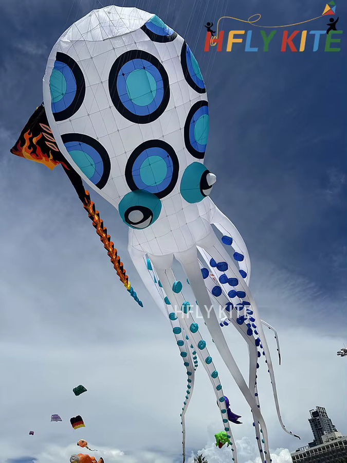 HFLY Oktopus-Kite-Anhänger, blauer Showkite mit Leine, Meerestiere - Bild 3