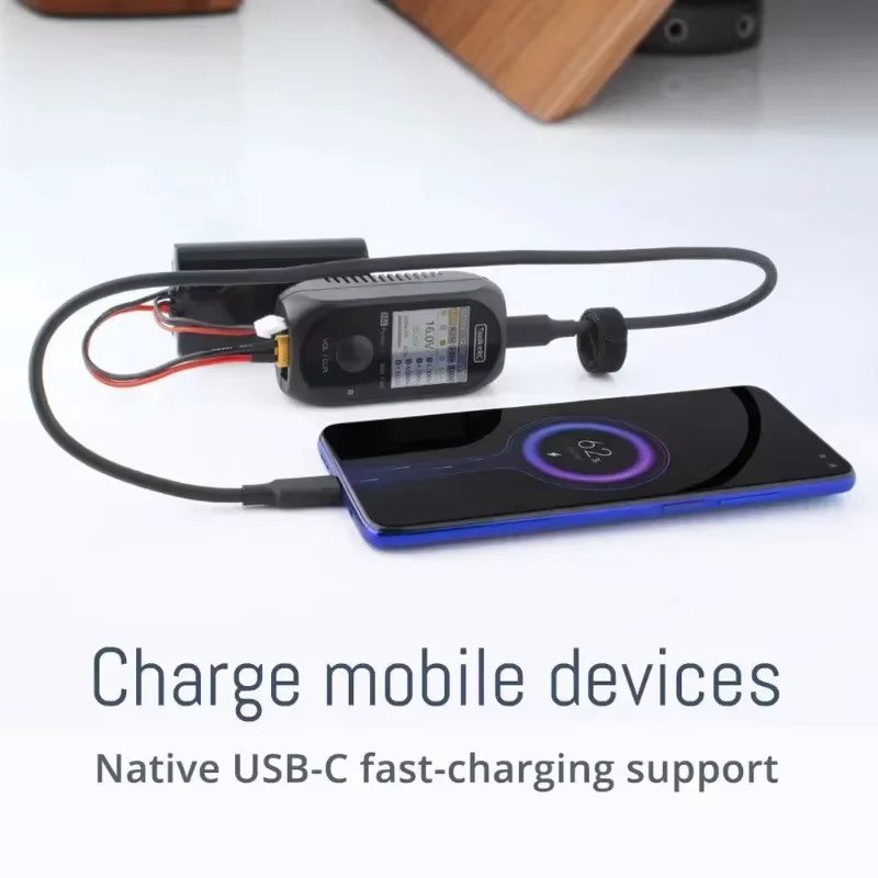 ToolkitRC M4 Pocket Mini-Ladegerät 80W in Schwarz mit USB-C und XT60 Dual Input für 1-4S LiPo LiHV LiFe Akkus und RC Quadcopter FPV Zubehör - Bild 3
