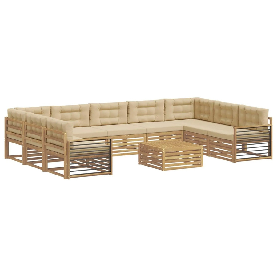 vidaXL Outdoor-Sofagarnitur 10-teilig aus Massivholz Akazie in Weiß und Beige mit U-Form und Polstern - Bild 2