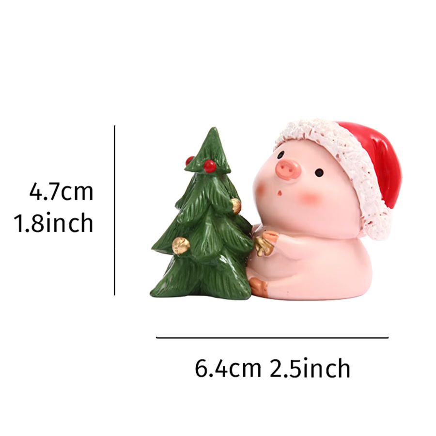 Kreative Weihnachtsdekoration aus Harz in Form eines rosa Schweins mit Weihnachtsbaum als Tischdekoration - Bild 3