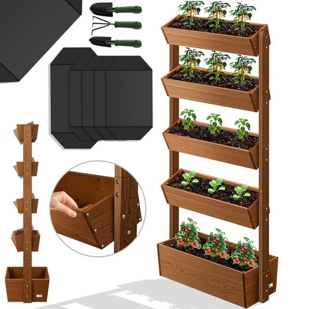 KESSER Hochbeet mit Etagen als Premium Blumenkasten und Pflanztreppe aus Tannenholz in Braun inklusive Gartenvlies für Terrasse, Balkon und Garten