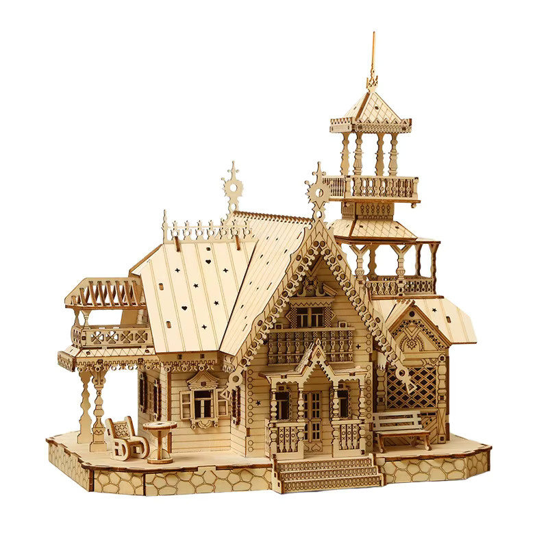 3D Stereo Holz Licht Villa Schloss Puzzle, Holz, Fantasy - Bild 3