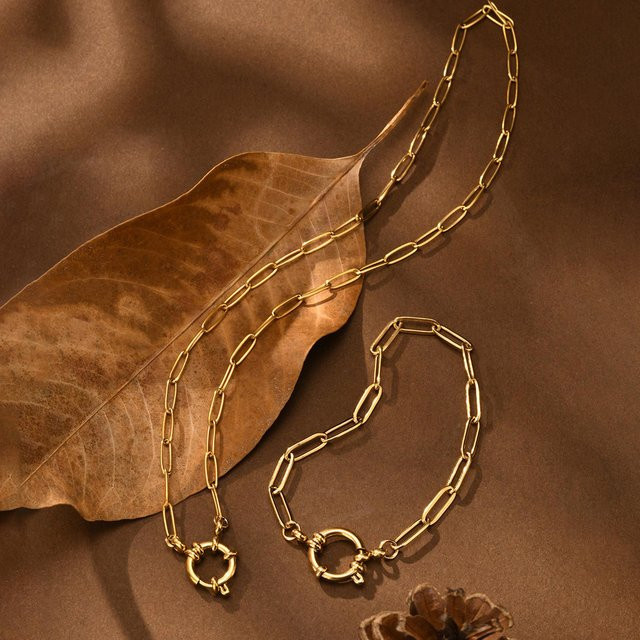 Meaeguet Büroklammer-Ketten-Choker-Halskette, Edelstahl, vergoldet, Damen - Bild 1