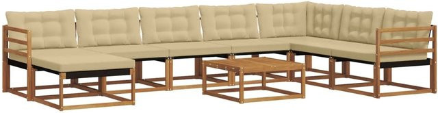 vidaXL Outdoor-Sofagarnitur aus Massivholz Akazie in Natur und Beige mit Textilene-Bezug und Polsterkissen - Bild 1