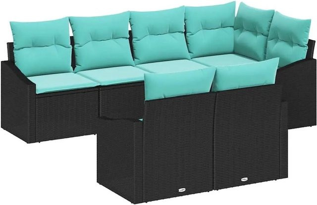 vidaXL Gartenmöbel Set aus Poly-Rattan in Schwarz, 7-teilig mit Kissen und Ecksofa - Bild 1