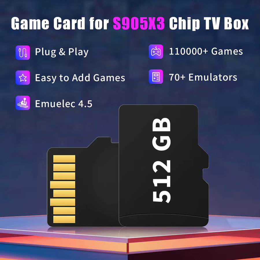 JMachen MicroSD Speicherkarte für S905X3 Chip TV Box mit 110.000 Retro-Spielen und 70 Emulatoren, Schwarz - Bild 2