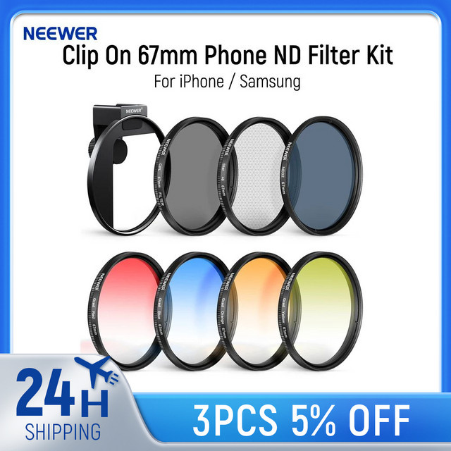 NEEWER Clip On 67 mm ND Filter Kit Objektiv Clip Farbfilter Set für iPhone 15 Pro Max, 14, 13 und Samsung S22, S23 - Bild 1