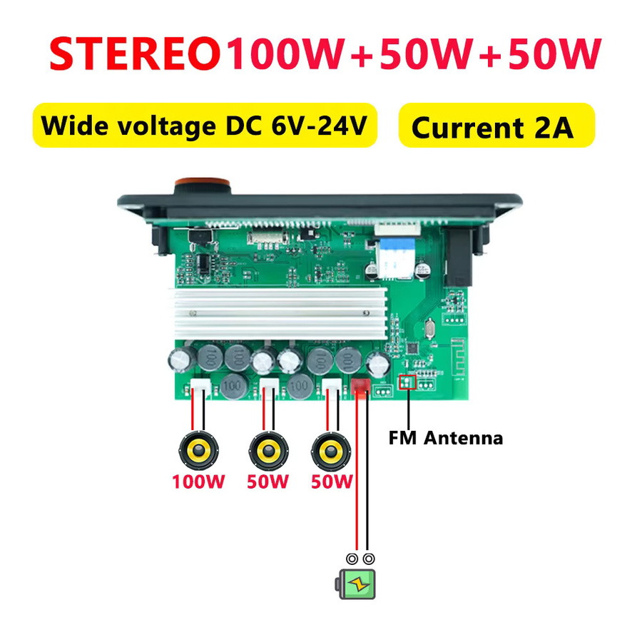 KEBIDU 200W Bluetooth 5.3 Verstärker mit MP3-Decoder-Board, USB, TF und FM-Radio sowie TWS-Funktion für dein Auto - Bild 2