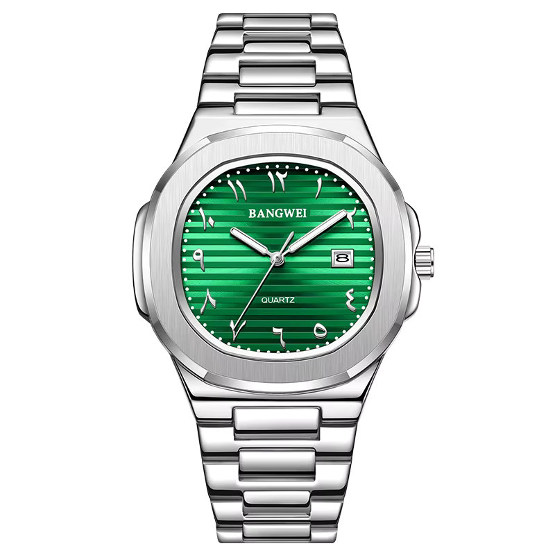 BANGWEI Armbanduhr Quarz, Edelstahl, Grün, Silber, Herren - Bild 7