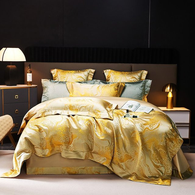 IvaRose HOME TEXTILE Bettwäsche-Set aus ägyptischer Baumwolle in Royal Beige und Gold, Mako-Satin mit Bettbezug, Kissenbezügen und Spannbettlaken, Größe: 200 x 200 cm - Bild 1
