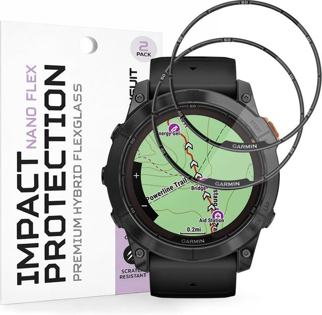 Techsuit Nano Flex Schutzfolie für Garmin Fenix 7X Pro Solar, Schwarz, 2 Stück - Bild 1