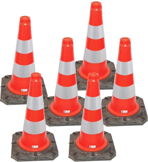 UvV Bigfoot Premium Pylonen Set 6 Stück, Orange, Höhe: 50 cm, Gewicht pro Stück: 2,5 kg, Reflektierend - Bild 1