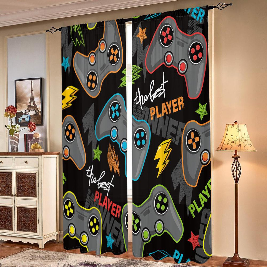 2er-Set Vorhang mit Spielcontroller- und Buchstabenmuster, halbtransparent, Mehrfarbig, B: 150 cm, H: 166 cm - Bild 4