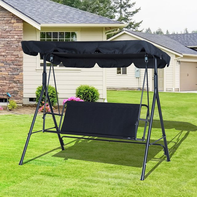 Outsunny Garten-Schaukel für 3 Personen mit Sonnendach in Grün und Schwarz, B/T/H: 172 x 110 x 153 cm - Bild 1
