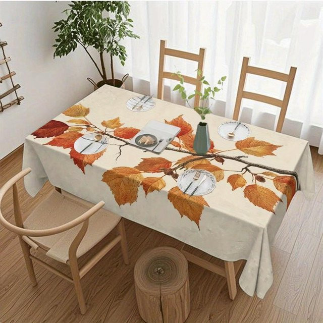 Wasserdichte und wiederverwendbare rechteckige Tischdecke von JINGYUE Pet mit floralem Herbstdesign in Beige, B/T: 90 x 140 cm - Bild 1