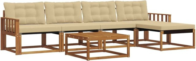 vidaXL 6-teilige Outdoor-Sofagarnitur aus Akazienholz mit Textilene und Kissen in Natur-Beige - Bild 1