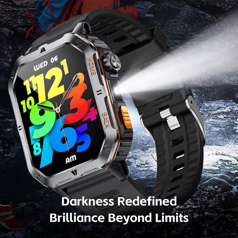 BOALZETD Smartwatch mit 2,01 Zoll Display, GPS, LED Taschenlampe und 3ATM Wasserdichtigkeit in Schwarz - Bild 5