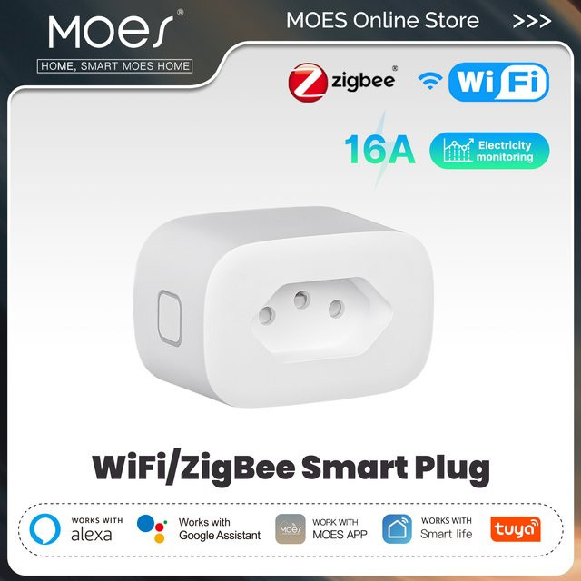 MOES Smart Plug 16A Tuya WiFi/Zigbee Steckdose mit Stromüberwachung und App-Steuerung für Alexa und Google Home, Weiß, Brasilien Version - Bild 1