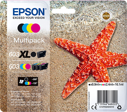 Epson 603 Multipack Tintenpatronen Set in Schwarz, Cyan, Magenta und Gelb für Expression Home XP-2150, XP-2155, XP-3150, XP-3155, XP-4150, XP-4155 sowie WorkForce WF-2820, WF-2840, WF-2845, WF-2870 - Bild 1