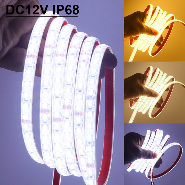 GAHADA IP68 Wasserdichter LED-Streifen 12V mit 120 LEDs/m, Selbstklebend, Weiß, SMD 2835, Flexibles Silikon-Band für Außenbereich und Heimdekoration - Bild 1