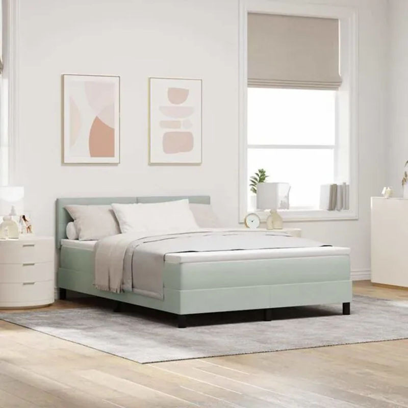 vidaXL Boxspringbett mit Matratze in Grau, modernes Design aus Samt und Holzwerkstoff, B/T/H: 140 x 200 x 88 cm - Bild 1
