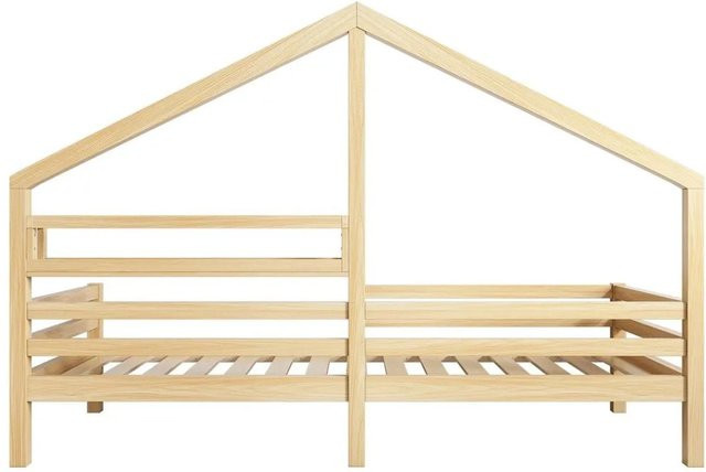 KOMHTOM Kinderhausbett aus Kiefernholz mit Ablagefach in Kaminform, Natur, Skandinavischer Stil - Bild 1
