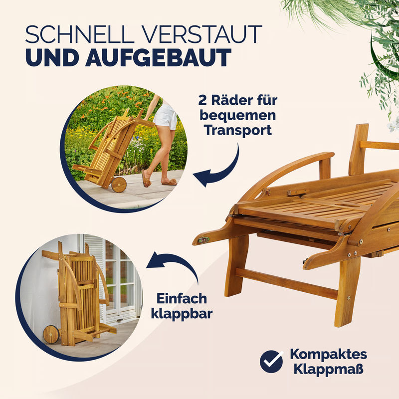 CASARIA Gartenliege Tami Sun aus Akazienholz mit wetterfester Auflage in Anthrazit - Bild 4