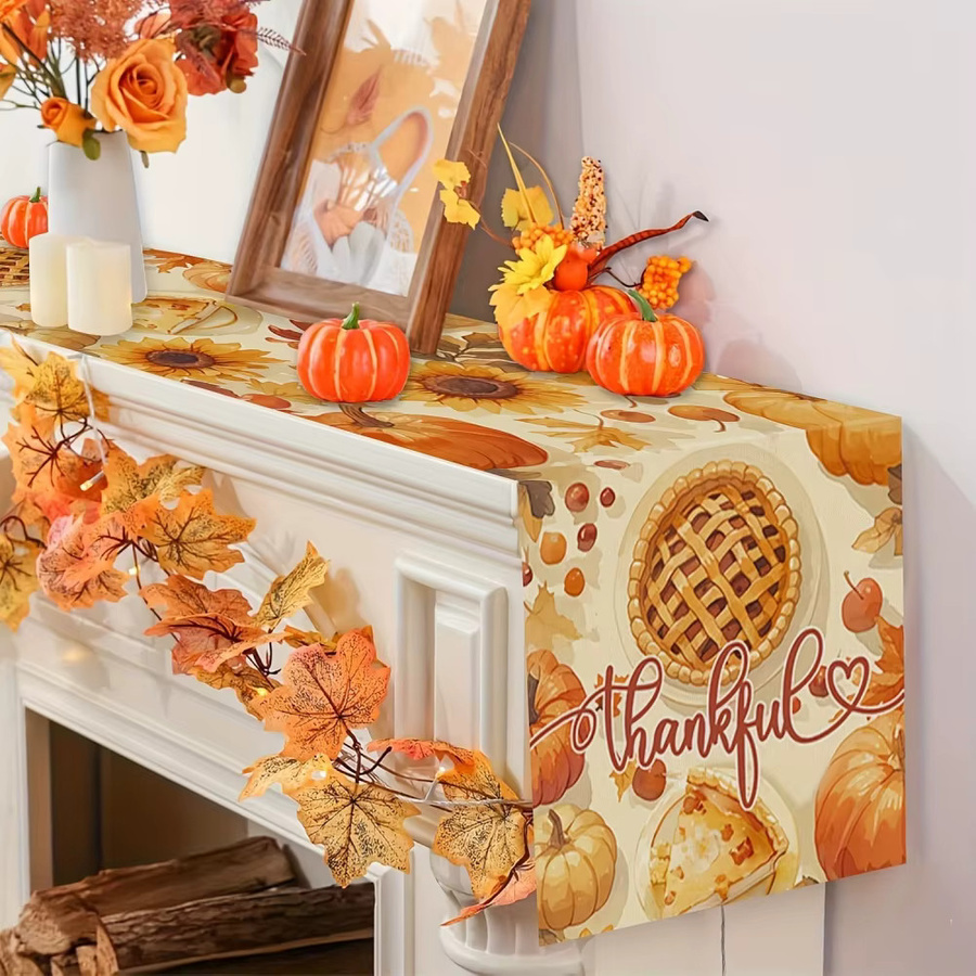 DOKRIY Thanksgiving Tischläufer mit Herbstkürbis- und Sonnenblumen-Design, Mehrfarbig, B/T: 180 x 45 cm - Bild 2