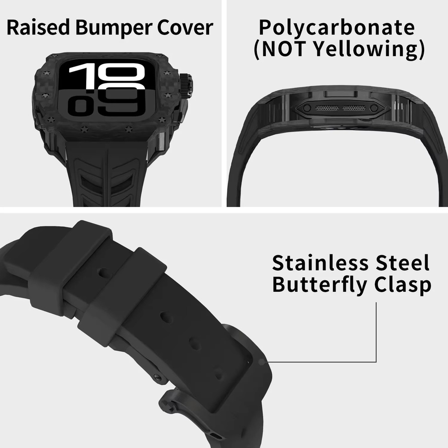 soul cool Modifikationsset für Apple Watch Ultra 2, Kohlefaser-Gehäuse, Fluorkautschukarmband, Schwarz, Unisex - Bild 3