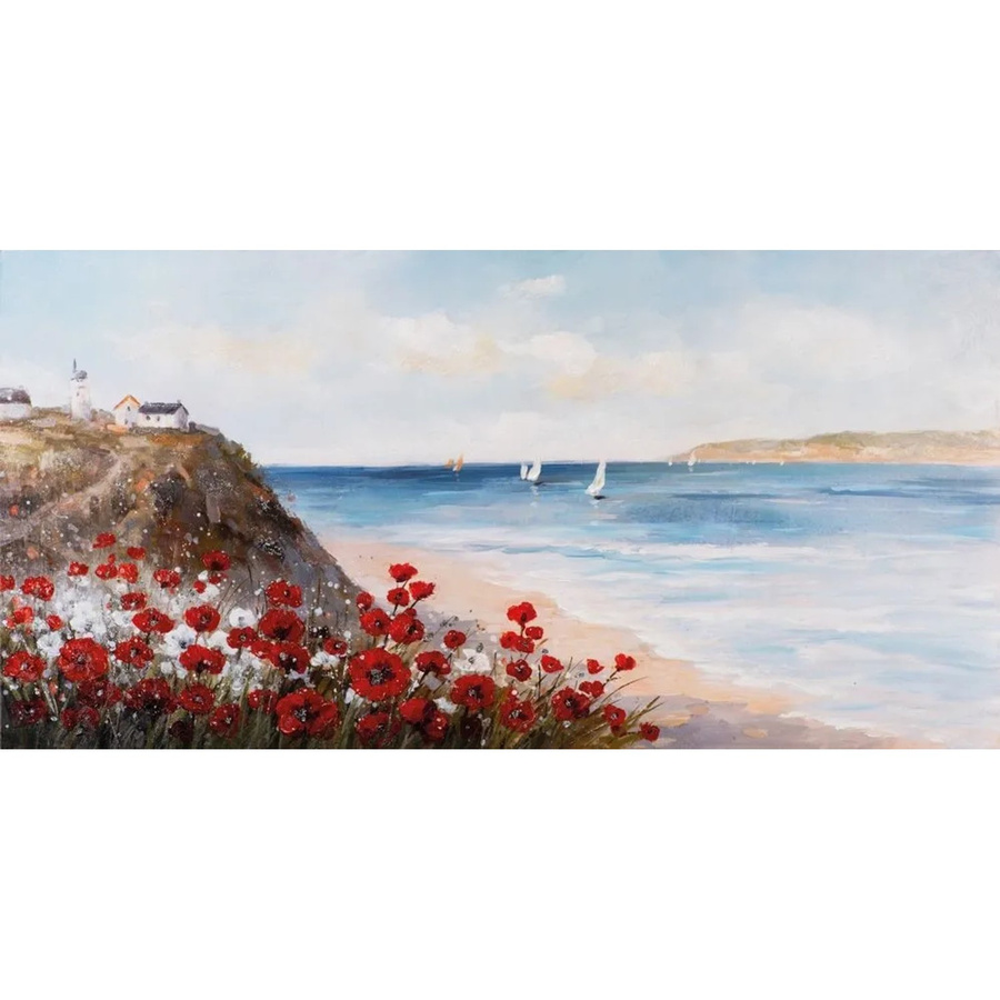 Art Universe Leinwandbild Mohn am Meer, modernes Naturmotiv in Blau und Mehrfarbig, B: 70 cm, H: 140 cm - Bild 2