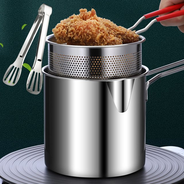 Vakind Tragbarer Kochtopf mit Siebkorb aus Edelstahl in Silber, 1200ml Mehrzweck-Friteuse für Pommes Frites und Hähnchen - Bild 1