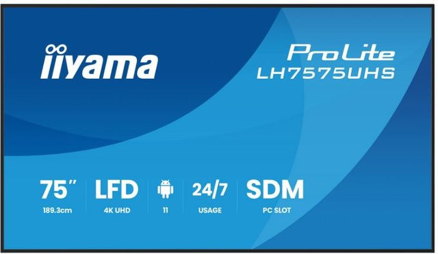 iiyama Digital Signage Display 75 Zoll 4K UHD IPS Panel Schwarz mit integrierten Lautsprechern und WiFi/LAN - Bild 1