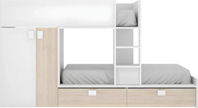 Vente-unique Etagenbett Juanito für Kinder in Naturfarben Hell und Weiß, B/T/H: 90 x 190 cm - Bild 1