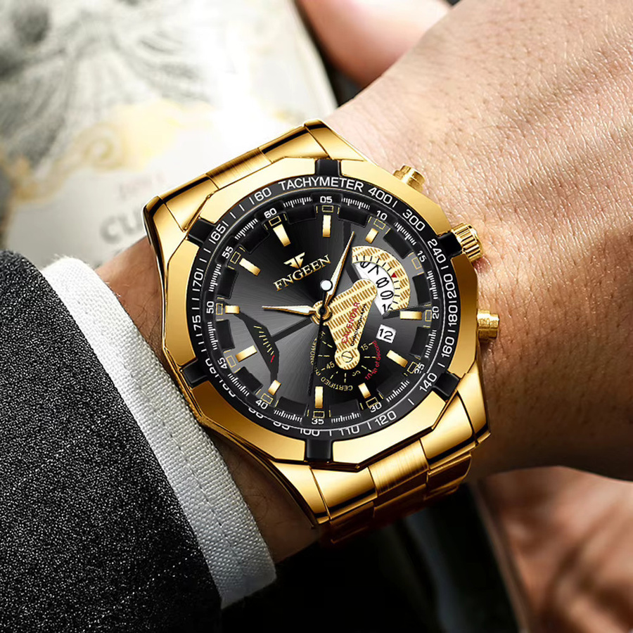FNGEEN Armbanduhr Quarz, Edelstahl, Schwarz, Silber, Herren - Bild 3