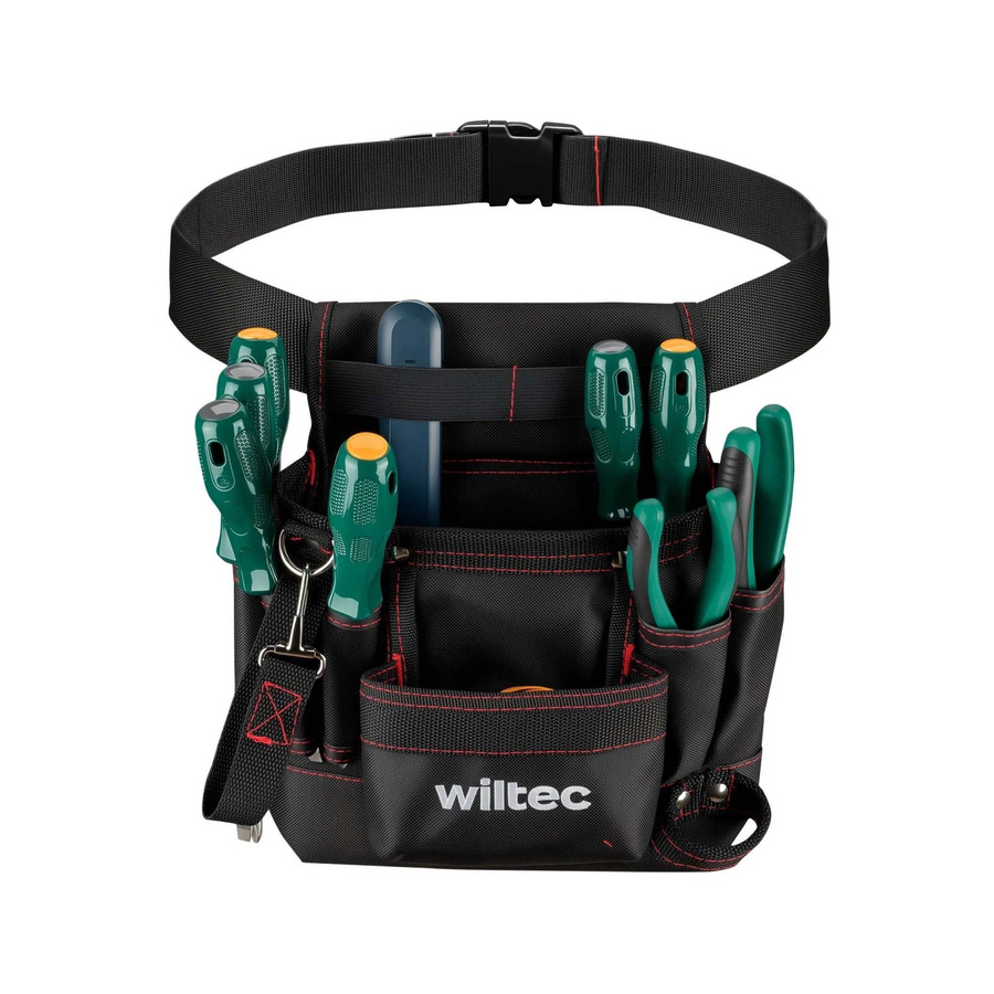 Wiltec Werkzeuggürteltasche aus Polyester mit 7 Fächern und Gürtel, Schwarz, B: 24 cm, H: 28 cm - Bild 2