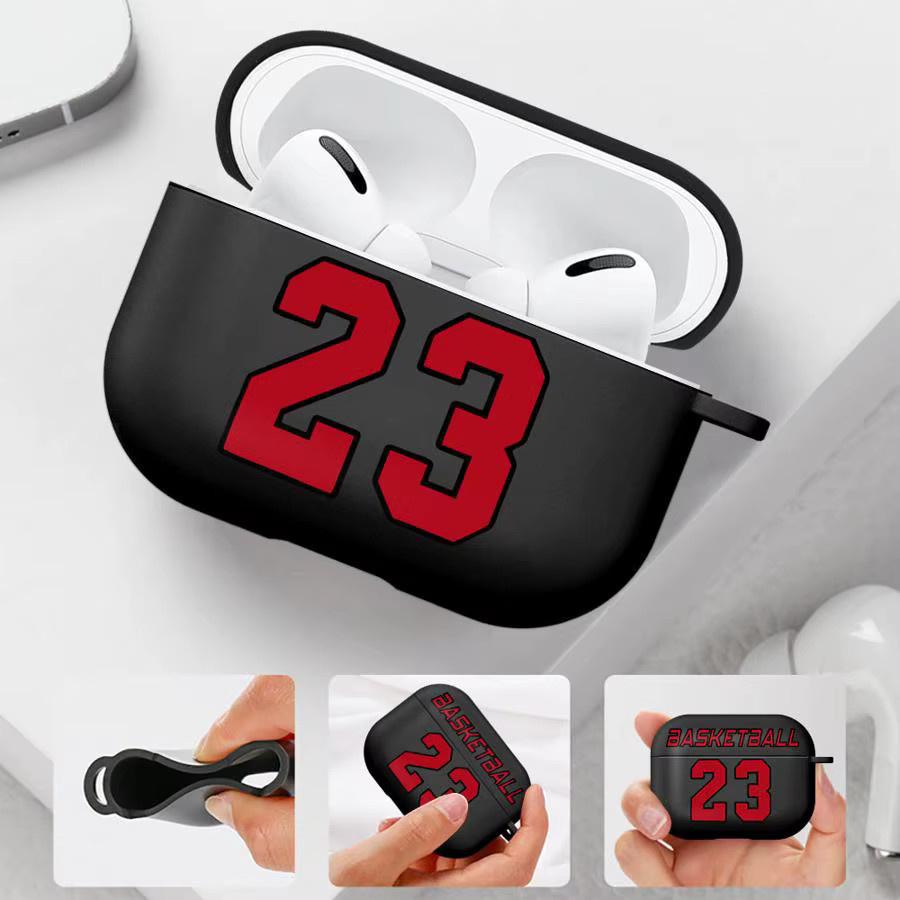 Schutzhülle im Basketball Nr. 23 Design für Apple AirPods 1, 2, 3, 4 und Pro 1, 2, 3 in Schwarz - Bild 3
