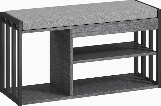 HOMCOM Schuhbank mit gepolsterter Sitzfläche und Schuhregal mit 3 Fächern, Grau, B/T/H: 86 x 30 x 45,4 cm - Bild 1