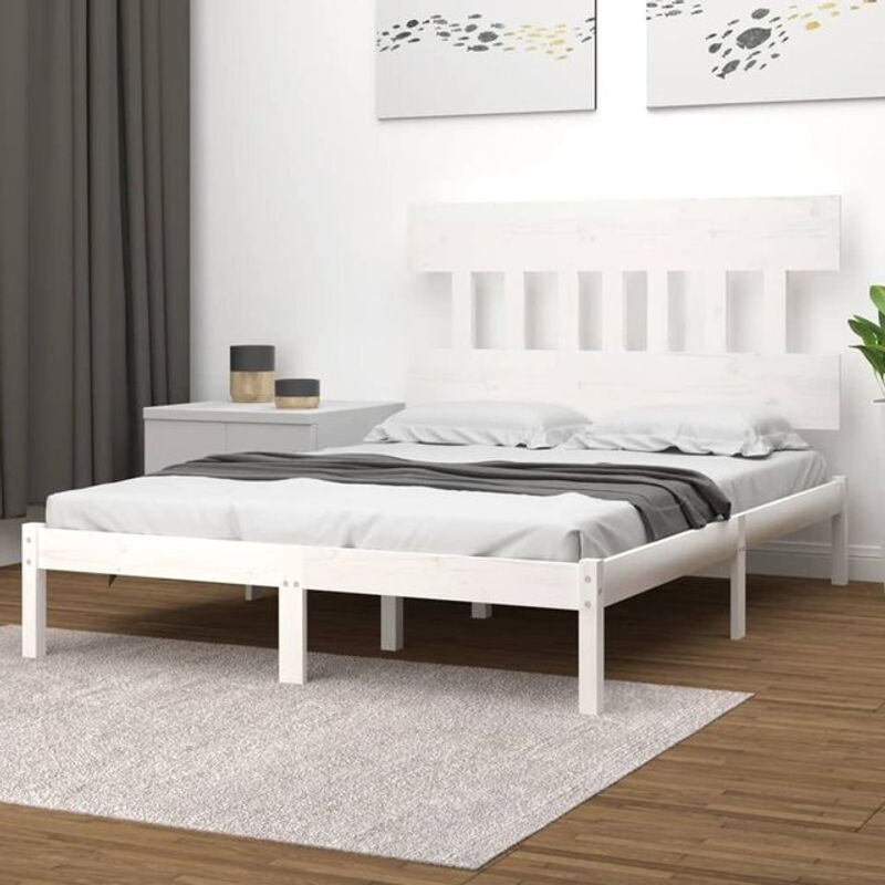 Massivholzbett aus Kiefer von VIDAXL in Weiß, Landhausstil und Minimalistisch, B/T/H: 140 x 190 cm - Bild 1