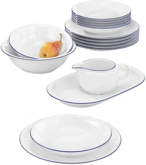 Seltmann Weiden Tafelservice Compact Blaurand aus Porzellan, 16er Set, Weiß-Blau - Bild 1
