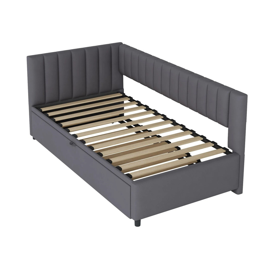 KOMHTOM L-förmiges Schlafsofa mit Ausziehbett aus Samt in Grau, platzsparendes Polsterbett für Kinder oder Gäste, B/T/H: 90 x 200 cm - Bild 2