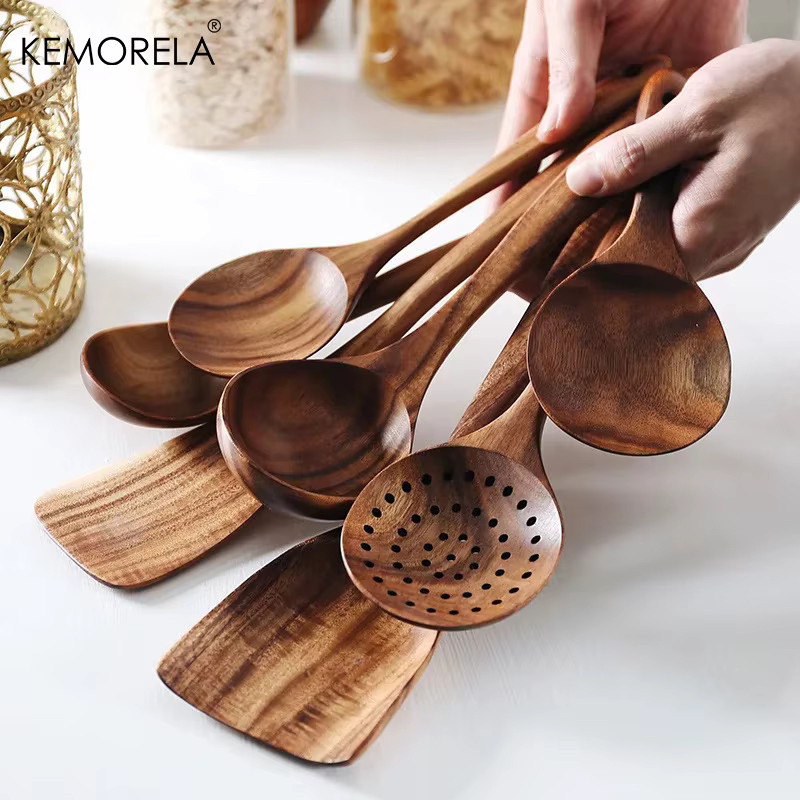 KEMORELA Kochlöffel aus Thailand Teak Naturholz in Braun - Bild 2