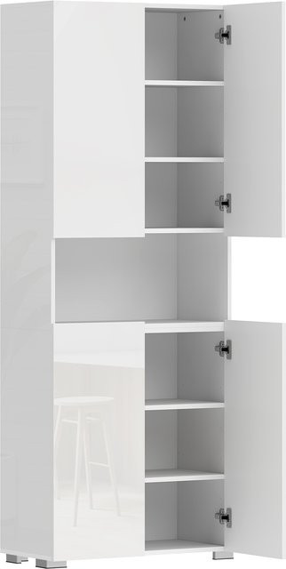 HOMCOM Küchenschrank Vorratsschrank in Weiß Hochglanz mit 4 Türen und offenem Fach, Mehrzweckschrank mit Soft-Close-Funktion und verstellbaren Einlegeböden, B/T/H: 68 x 34 x 180 cm - Bild 1