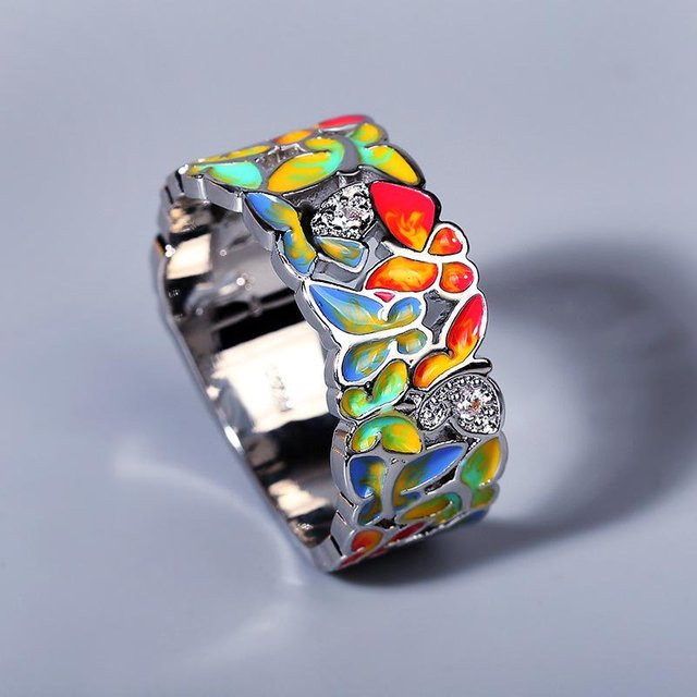 YIRAN Jewelry Schmetterlingsringe, Silber, Zirkonia, Schwarz, Unisex - Bild 1