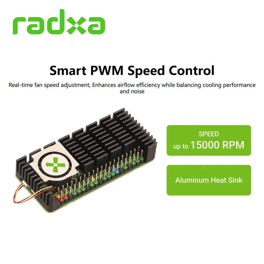 Radxa A7Z Kühlkörper 6530B für Radxa Cubie A7Z, Aluminium-Kühlkörper mit Lüfter und PWM-Geschwindigkeitsregelung in Silber und Schwarz - Bild 3