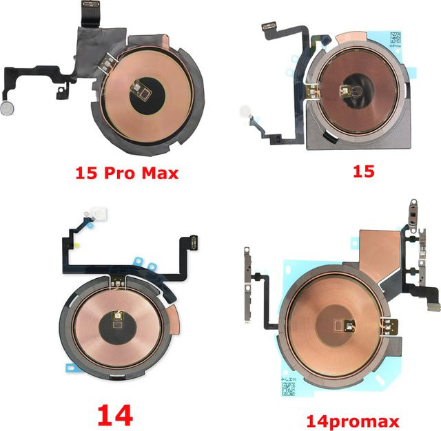 Sinbeda Kabelloses Lade-Spulen-Flexkabel Ersatzteil für iPhone 15 14 Plus 13 12 Pro Max mit WPC Pad Chip und Lautstärkeregler-Klebeband - Bild 1