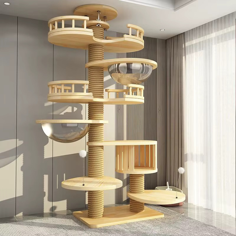 Petop Moderner Decken-Kratzbaum aus Holz mit Hängematte als luxuriöses Katzen-Klettergerüst und Spielmöbel - Bild 2
