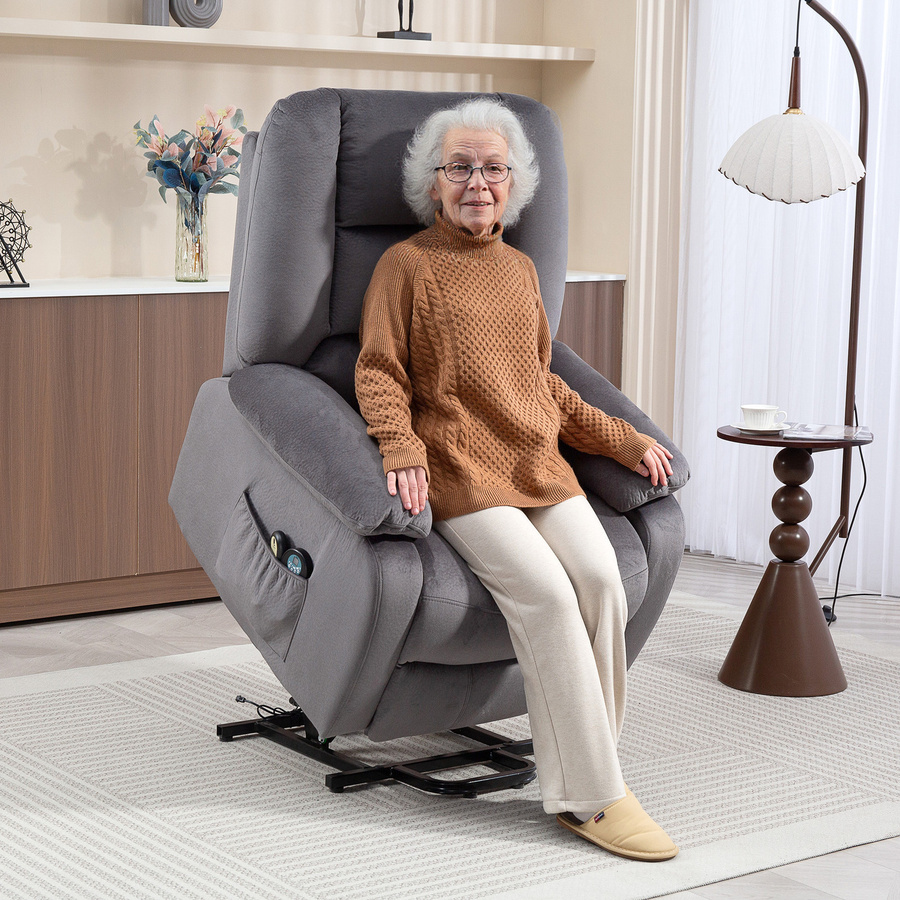 HOMCOM Elektrischer Relaxsessel mit Aufstehhilfe und Vibrationsmassage in Dunkelgrau - Bild 2