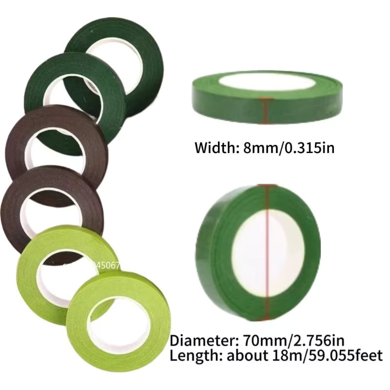Selbstklebendes Washi-Blumenstielband in Grün für Blumenstrauß-Verpackungen und DIY-Floristik, 18 Meter - Bild 2